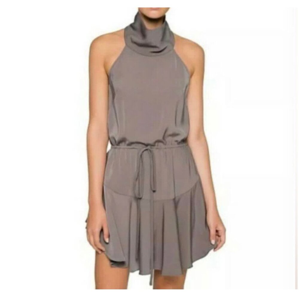 Shona Joy High Neck Drawstring Mini Dress Olive us 4